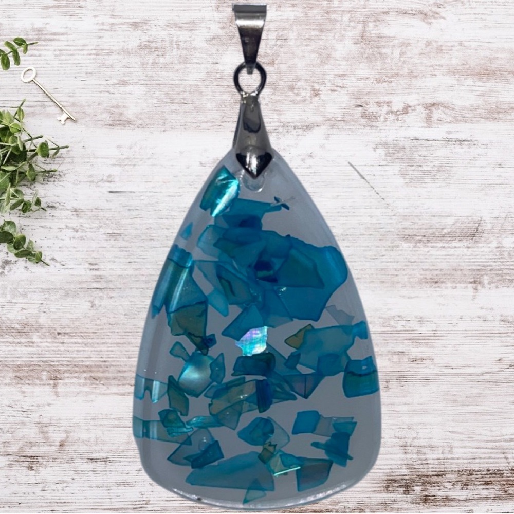 Pearl Blue Pendant Handcrafted Resin Art To Wear